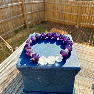 Purple Amethyst Pink Rose Quartz Spirituality & Love Gemstone Bracelet